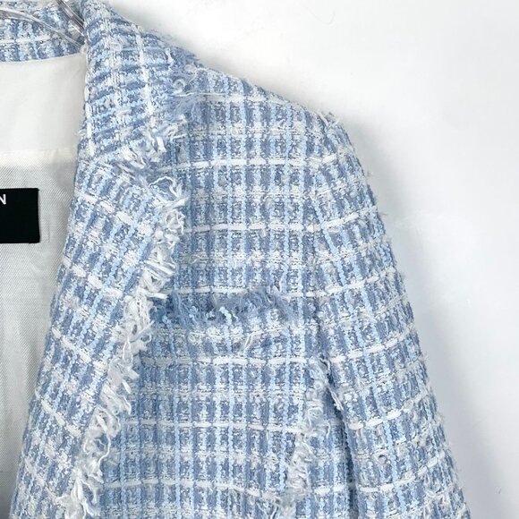 Balmain Light Blue Double-Breasted Tweed Fringe Suit Jacket Size 40/M - Picture 3 of 7
